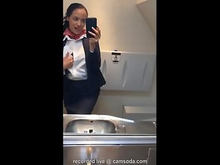 Latina stewardess joins the masturbation mile high klub in the lavatory and cums